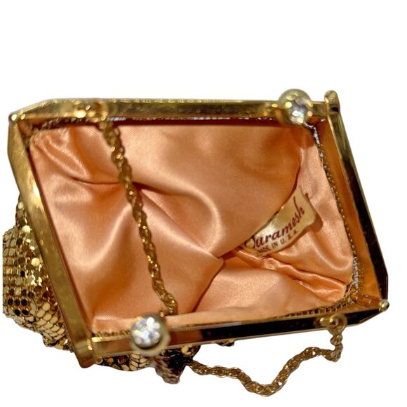 Vtg Gold Mesh Purse Evening Bag Duramesh 50s Hollywood Regency Art Deco USA - Picture 9 of 16